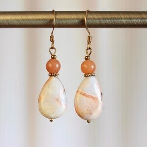 Handmade Peach Aventurine Jasper Drop Earrings Boho Earthy Forest Fairy Bohemian